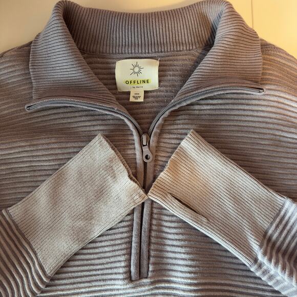 Offline Aerie Ribbed 1/4 Zip Pullover Sweatshirt Size M Purple Oversized Comfy - Picture 3 of 11